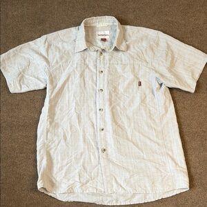 Simms Shirt Mens Beige M Plaid Short Sleeve Button Down Performance Fishing